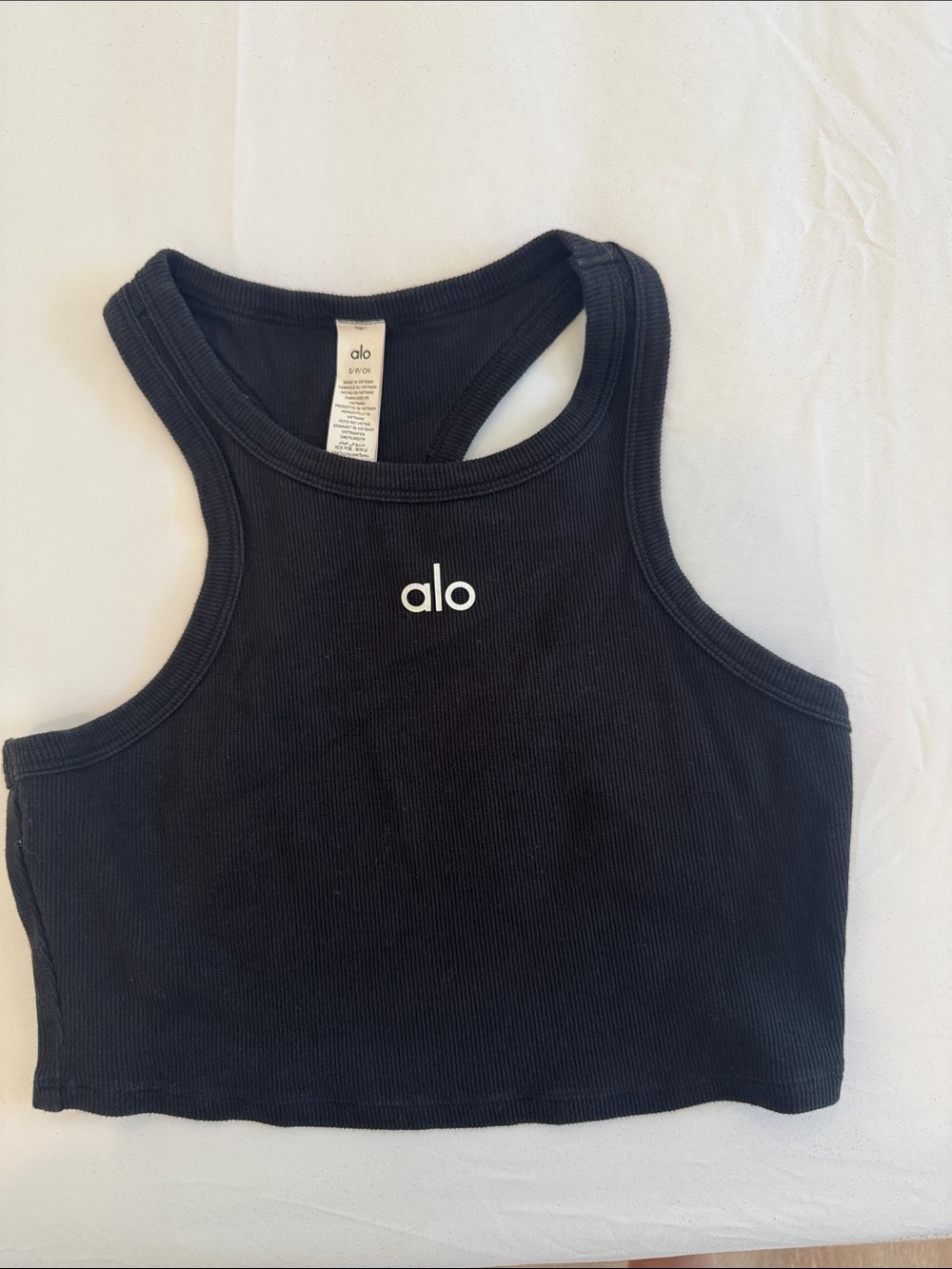 ALO Yoga Black Ribbed High-Neck Racerback Crop